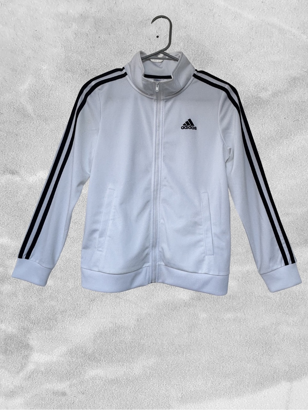 adidas White Kids Track Jacket with Black Stripes - Picture 2 of 5